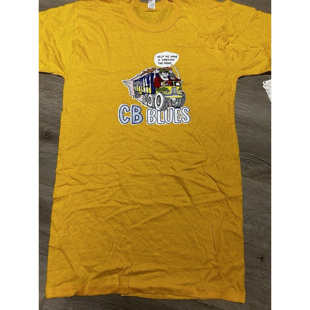 Vintage Yellow‎ Graphic T-Shirt Trucker Cartoon Soft Worn Cotton Tee CB Blues